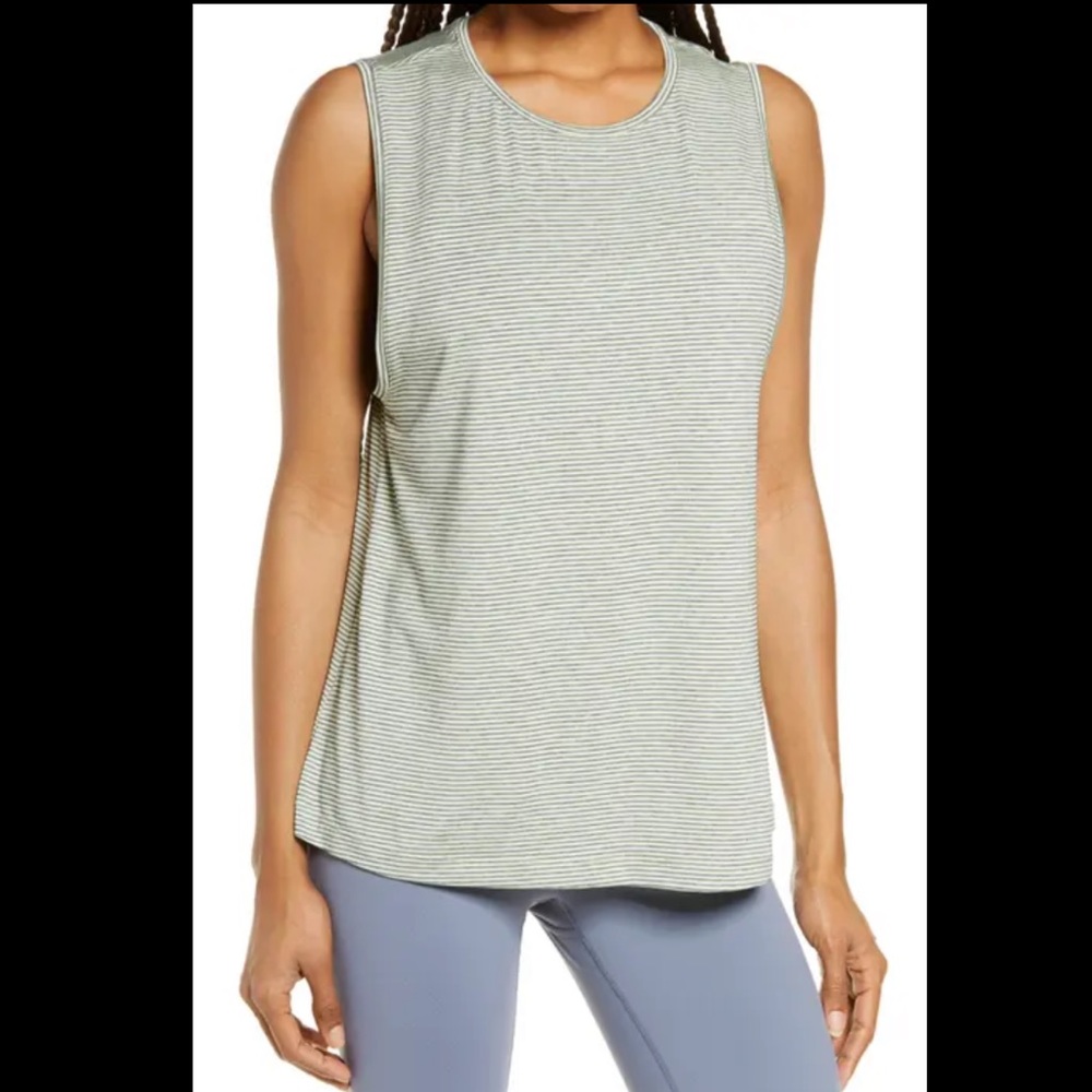 ZELLA Work For It Stripe Tank Top XS in Green Butterfly